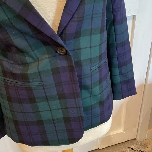 NWT J Crew Factory Watch Easy Green and Blue Plaid Blazer - Picture 2 of 3